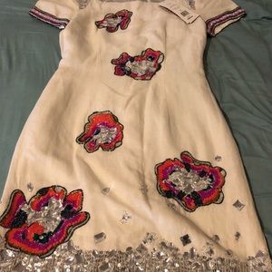 Lyndsey Flower Bead Sequin Dress Cream Soda